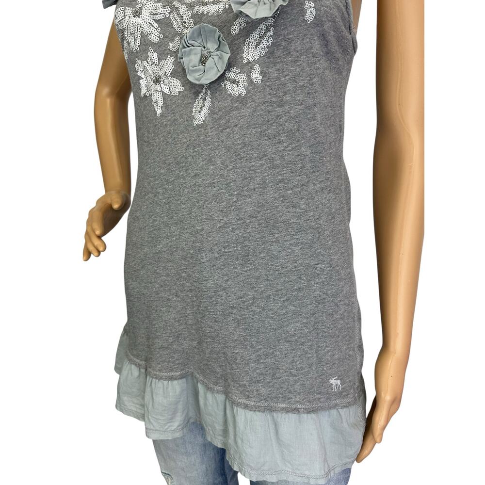Vintage Y2K Abercrombie & Fitch Long Tank Top Gray Racerback Embellished Size XS - Picture 8 of 12